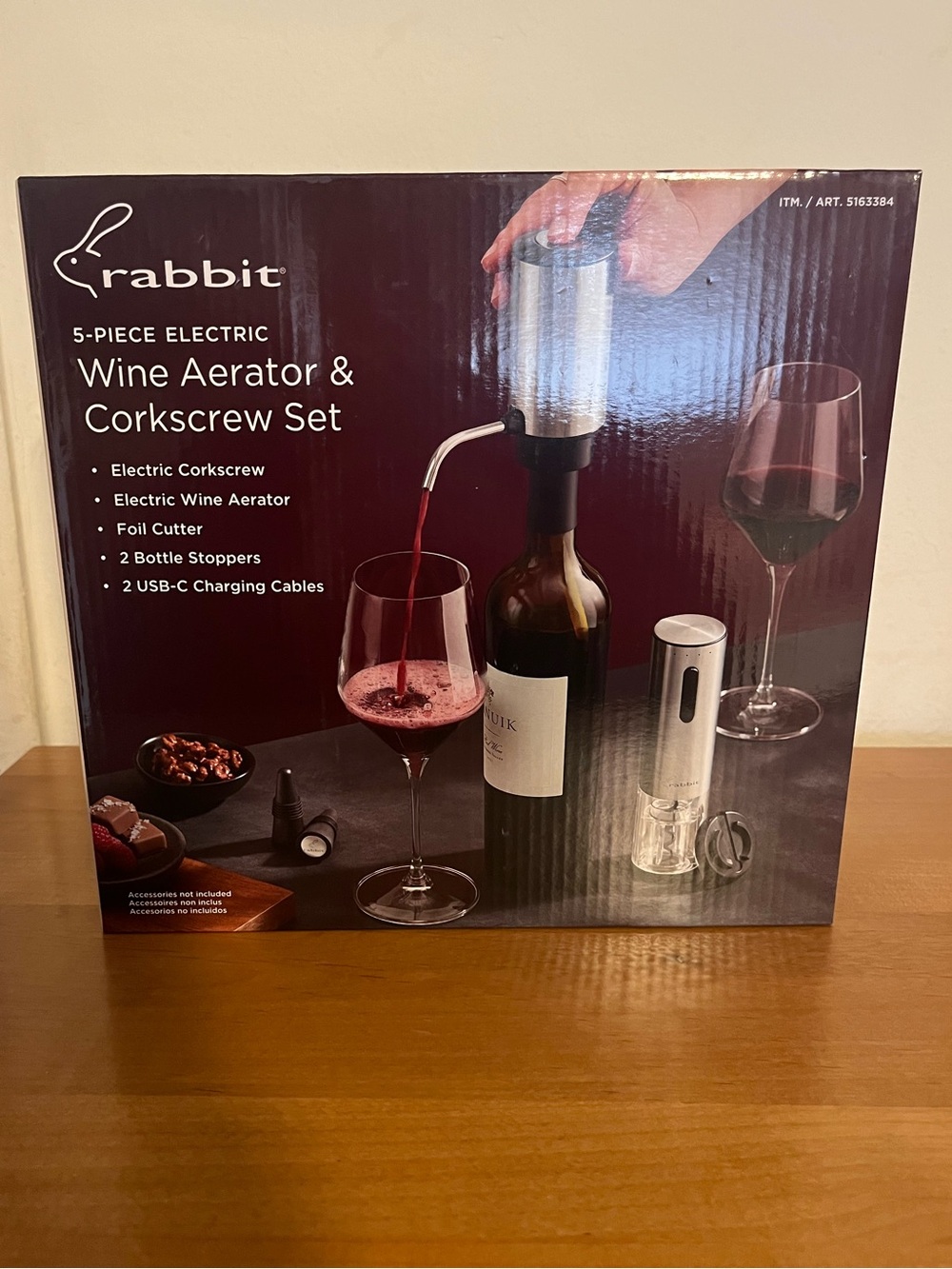 NIB Rabbit 5 piece electric wine aerator & corkscrew set